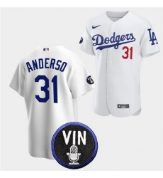 Men Los Angeles Dodgers 31 Tyler Anderson 2022 White Vin Scully Patch Cool Base Stitched Baseball Jersey