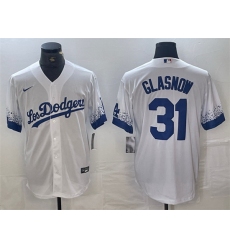 Men Los Angeles Dodgers 31 Tyler Glasnow White City Connect Cool Base Stitched Baseball Jersey