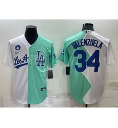 Men Los Angeles Dodgers 34 Fernando Valenzuela 2022 All Star White Green Cool Base Stitched Baseball Jerseys