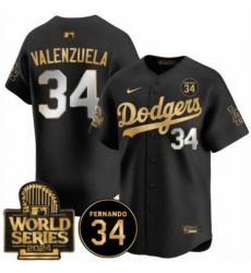 Men Los Angeles Dodgers 34 Fernando Valenzuela Black Gold 2024 World Series With Fernando Patch Vapor Limited Stitched Baseball Jersey Men Los Angeles Dodgers 34 Fernando Valenzuela Black Gold 2024 World Series With Fernando Patch Vapor Limited Stitched Baseball Jersey