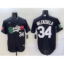 Men Los Angeles Dodgers 34 Fernando Valenzuela Black Mexico Flag Cool Base Stitched Baseball Jersey