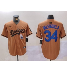 Men Los Angeles Dodgers 34 Fernando Valenzuela Brown Cool Base Stitched Baseball Jersey 3