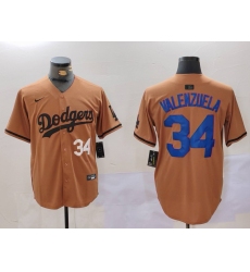 Men Los Angeles Dodgers 34 Fernando Valenzuela Brown Cool Base Stitched Baseball Jersey 5