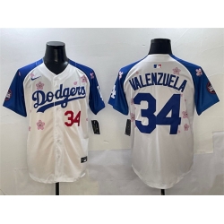 Men Los Angeles Dodgers 34 Fernando Valenzuela White Royal 2025 Tokyo Series Limited Stitched Baseball Jersey 935