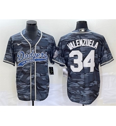 Men Los Angeles Dodgers 34 Toro Valenzuela Gray Camo Cool Base With Patch Stitched Baseball Jersey