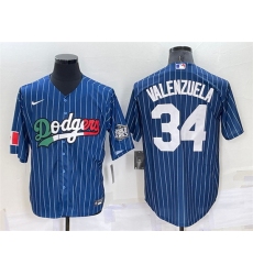 Men Los Angeles Dodgers 34 Toro Valenzuela Navy Mexico World Series Cool Base Stitched Baseball Jersey