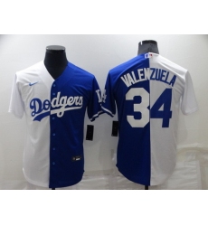 Men Los Angeles Dodgers 34 Toro Valenzuela White Blue Split Cool Base Stitched Baseball Jersey