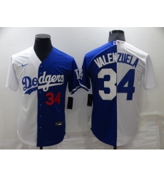 Men Los Angeles Dodgers 34 Toro Valenzuela White Blue Split Cool Base Stitched Baseball Jerseys