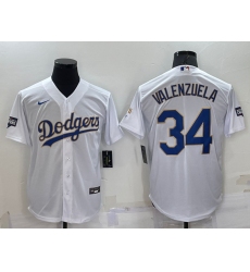 Men Los Angeles Dodgers 34 Toro Valenzuela White Gold Championship Cool Base Stitched Jersey
