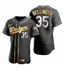 Men Los Angeles Dodgers 35 Cody Bellinger Black 2020 World Series Champions Gold Edition Jersey