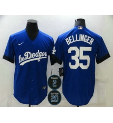 Men Los Angeles Dodgers 35 Cody Bellinger Blue 2 20 Patch City Connect Cool Base Stitched Jersey