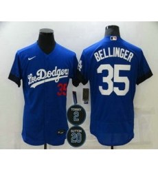 Men Los Angeles Dodgers 35 Cody Bellinger Blue 2 20 Patch City Connect Flex Base Stitched Jersey