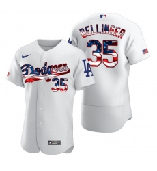 Men Los Angeles Dodgers 35 Cody Bellinger Men Nike White Fluttering USA Flag Limited Edition Flex Base MLB Jersey