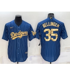 Men Los Angeles Dodgers 35 Cody Bellinger Navy Gold Cool Base Stitched Baseball Jersey