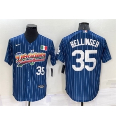 Men Los Angeles Dodgers 35 Cody Bellinger Navy Mexico Rainbow Cool Base Stitched Baseball Jersey