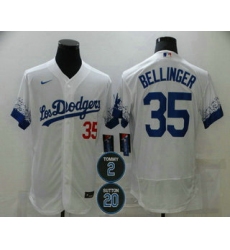 Men Los Angeles Dodgers 35 Cody Bellinger White 2 20 Patch City Connect Flex Base Stitched Jersey