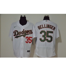 Men Los Angeles Dodgers 35 Cody Bellinger White With Green Name Stitched MLB Flex Base Nike Jersey