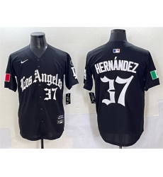 Men Los Angeles Dodgers 37 Teoscar Hernandez Black 2025 LA Gothic Style With Fernando Patch Vapor Premier Limited Stitched Baseball Jersey
