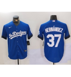 Men Los Angeles Dodgers 37 Teoscar Hernandez Blue Cool Base Stitched Baseball Jersey 6