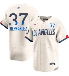 Men Los Angeles Dodgers 37 Teoscar Hernandez Cream Stitched Baseball Jersey