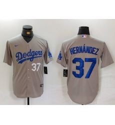 Men Los Angeles Dodgers 37 Teoscar Hernandez Grey Cool Base Stitched Baseball Jersey 5