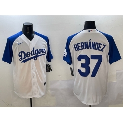 Men Los Angeles Dodgers 37 Teoscar Hernandez White Blue Cool Base Stitched Baseball Jersey