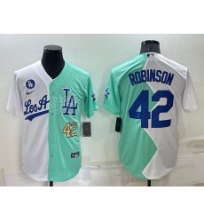 Men Los Angeles Dodgers 42 Jackie Robinson 2022 All Star White Green Cool Base Stitched Baseball Jersey