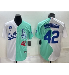 Men Los Angeles Dodgers 42 Jackie Robinson 2022 All Star White Green Cool Base Stitched Baseball Jerseys