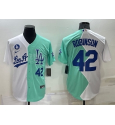 Men Los Angeles Dodgers 42 Jackie Robinson 2022 All Star White Green Cool Base Stitched Jersey