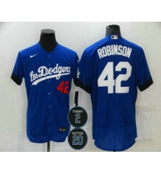 Men Los Angeles Dodgers 42 Jackie Robinson Blue 2 20 Patch City Connect Flex Base Stitched Jersey