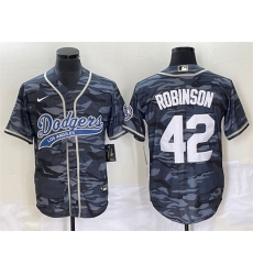 Men Los Angeles Dodgers 42 Jackie Robinson Gray Camo Cool Base With Patch Stitched Baseball Jersey