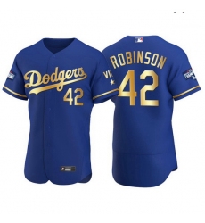 Men Los Angeles Dodgers 42 Jackie Robinson Men Nike Authentic 2021 Gold Program World Series Champions MLB Jersey Royal