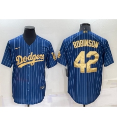 Men Los Angeles Dodgers 42 Jackie Robinson Navy Gold Cool Base Stitched Baseball Jersey