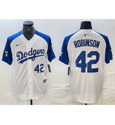 Men Los Angeles Dodgers 42 Jackie Robinson White Blue Vin Patch Cool Base Stitched Baseball Jersey 4