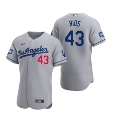 Men Los Angeles Dodgers 43 Edwin Rios Gray 2020 World Series Champions Flex Base Jersey