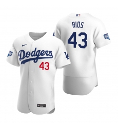 Men Los Angeles Dodgers 43 Edwin Rios White 2020 World Series Champions Flex Base Jersey