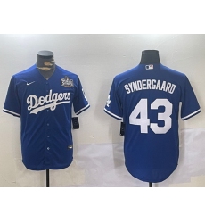 Men Los Angeles Dodgers 43 Noah Syndergaard Royal 2024 World Series Cool Base Stitched Baseball Jersey