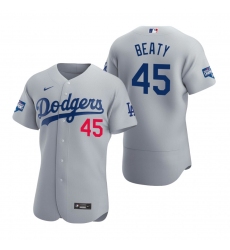 Men Los Angeles Dodgers 45 Matt Beaty Gray 2020 World Series Champions Flexbase Jersey