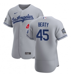 Men Los Angeles Dodgers 45 Matt Beaty Men Nike Gray Road 2020 World Series Bound Flex Base Team MLB Jersey