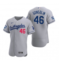 Men Los Angeles Dodgers 46 Tony Gonsolin Gray 2020 World Series Champions Road Flex Base Jersey