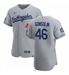 Men Los Angeles Dodgers 46 Tony Gonsolin Men Nike Gray Road 2020 World Series Bound Flex Base Team MLB Jersey