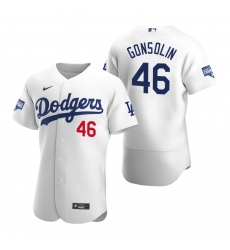 Men Los Angeles Dodgers 46 Tony Gonsolin White 2020 World Series Champions Flex Base Jersey