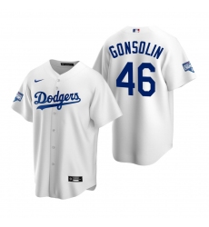 Men Los Angeles Dodgers 46 Tony Gonsolin White 2020 World Series Champions Replica Jersey