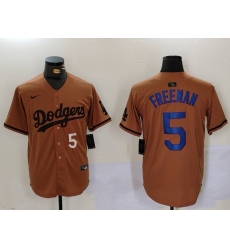 Men Los Angeles Dodgers 5 5 Freddie Freeman Brown Cool Base Stitched Baseball Jersey 3