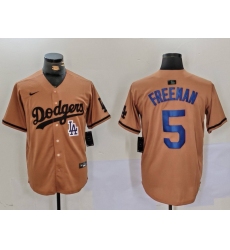 Men Los Angeles Dodgers 5 5 Freddie Freeman Brown Cool Base Stitched Baseball Jersey 8