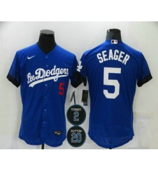Men Los Angeles Dodgers 5 Corey Seager Blue 2 20 Patch City Connect Flex Base Stitched Jersey
