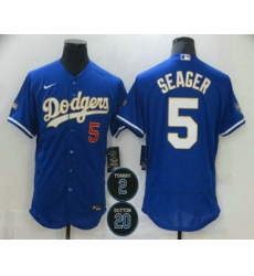 Men Los Angeles Dodgers 5 Corey Seager Blue 2 20 Patch Stitched MLB Flex Base Nike Jersey