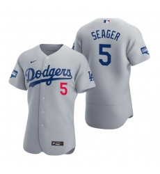 Men Los Angeles Dodgers 5 Corey Seager Gray 2020 World Series Champions Flex Base Jersey
