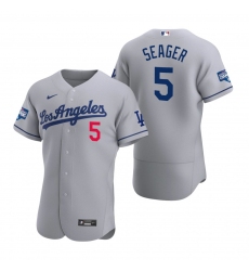 Men Los Angeles Dodgers 5 Corey Seager Gray 2020 World Series Champions Road Flex Base Jersey