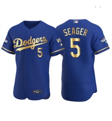 Men Los Angeles Dodgers 5 Corey Seager Men Nike Authentic 2021 Gold Program World Series Champions MLB Jersey Royal